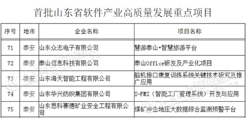 泰安5个项目入选首批山东省软件产业高质量发展重点项目